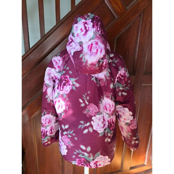 The Children's Place Floral Hooded Winter Jacket Burgundy Pink Roses XXL 16 - Picture 4 of 8
